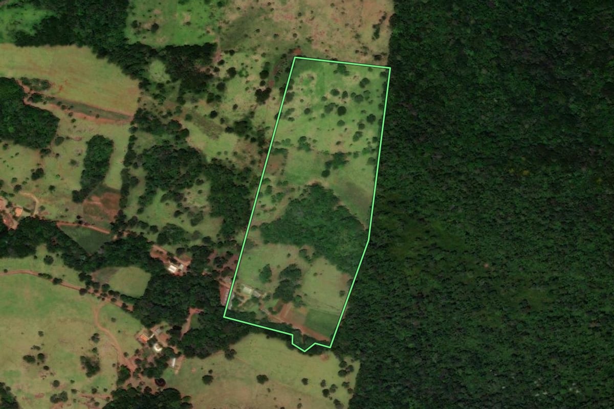 Imagem de satélite do imóvel rural em Catanduvas (PR), com o contorno declarado no CAR desenhado por cima.