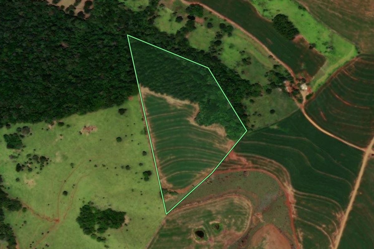 Imagem de satélite do imóvel rural em Catanduvas (PR), com o contorno declarado no CAR desenhado por cima.