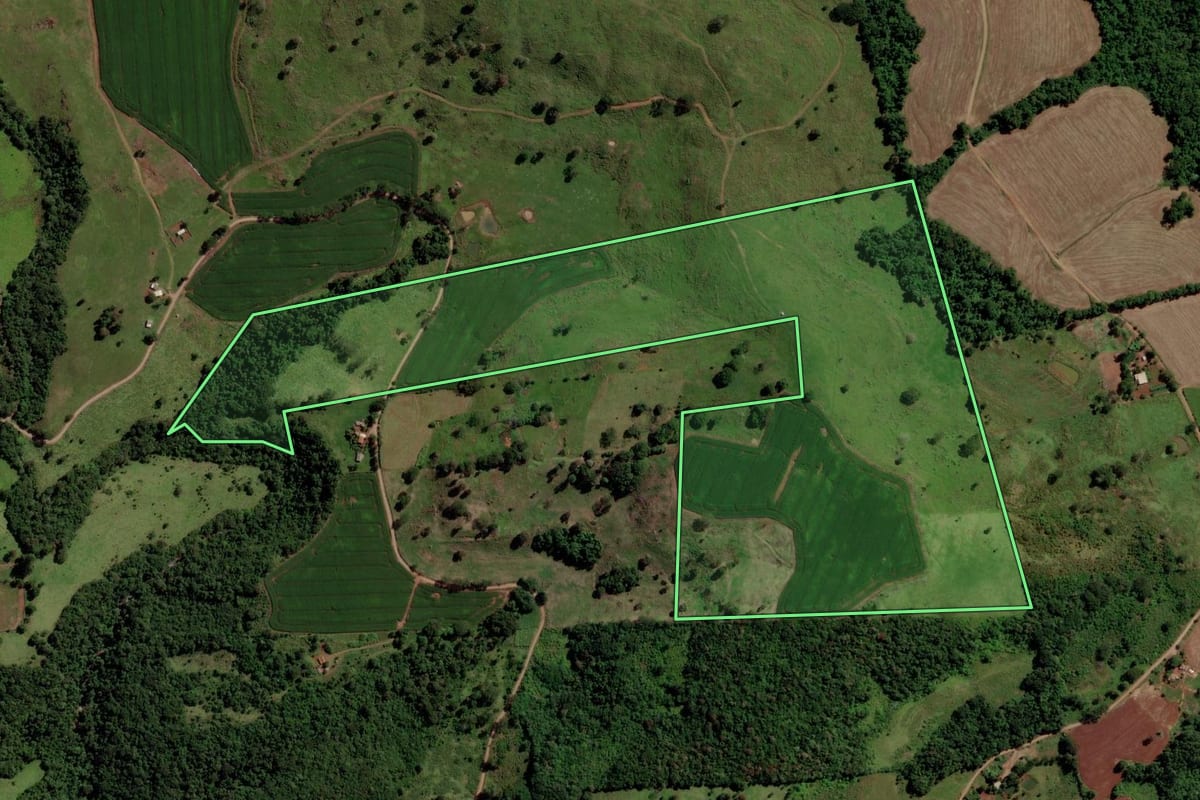 Imagem de satélite do imóvel rural em Catanduvas (PR), com o contorno declarado no CAR desenhado por cima.