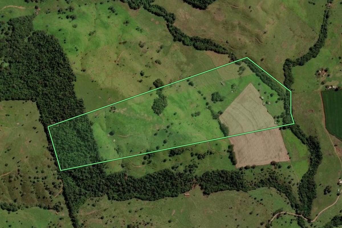 Imagem de satélite do imóvel rural em Catanduvas (PR), com o contorno declarado no CAR desenhado por cima.