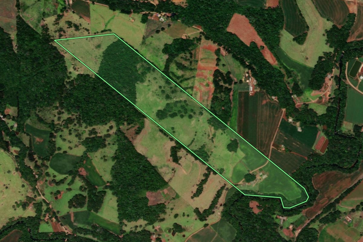 Imagem de satélite do imóvel rural em Catanduvas (PR), com o contorno declarado no CAR desenhado por cima.