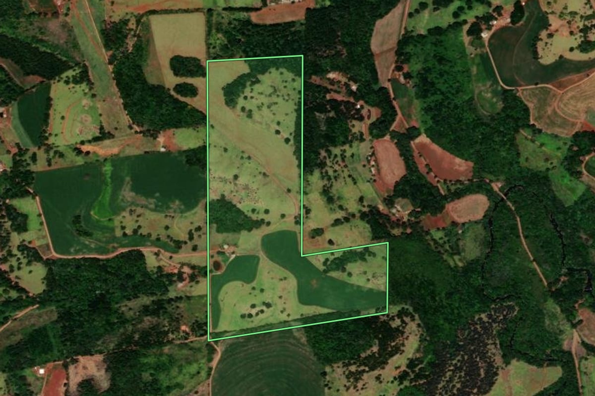 Imagem de satélite do imóvel rural em Catanduvas (PR), com o contorno declarado no CAR desenhado por cima.
