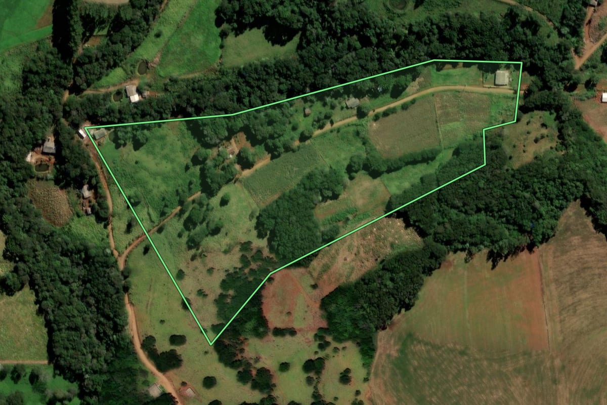 Imagem de satélite do imóvel rural em Catanduvas (PR), com o contorno declarado no CAR desenhado por cima.