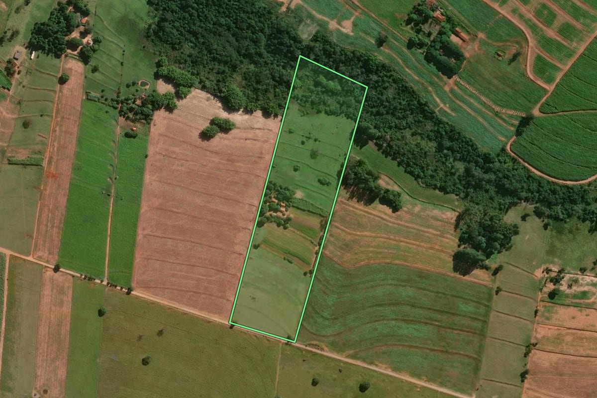 Imagem de satélite do imóvel rural em Centenário do Sul (PR), com o contorno declarado no CAR desenhado por cima.