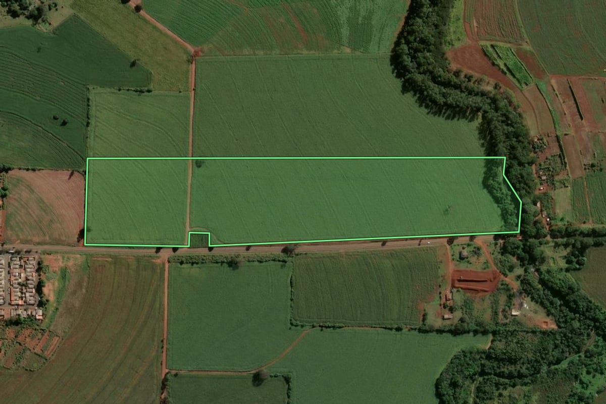 Imagem de satélite do imóvel rural em Centenário do Sul (PR), com o contorno declarado no CAR desenhado por cima.