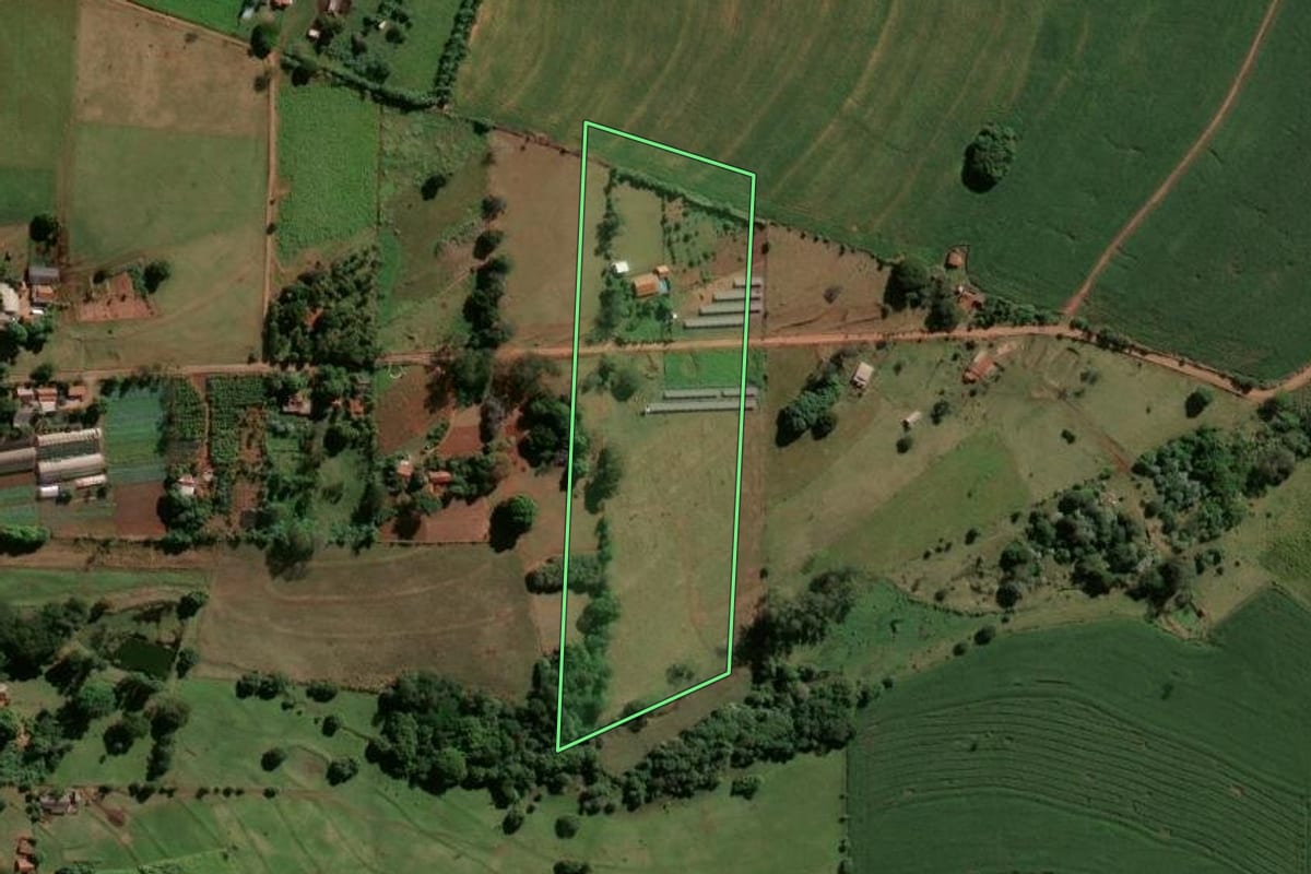 Imagem de satélite do imóvel rural em Centenário do Sul (PR), com o contorno declarado no CAR desenhado por cima.
