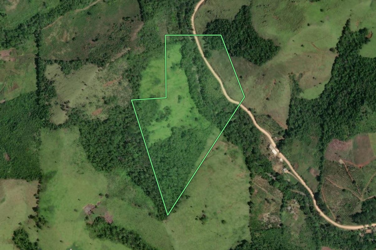 Imagem de satélite do imóvel rural em Cerro Azul (PR), com o contorno declarado no CAR desenhado por cima.