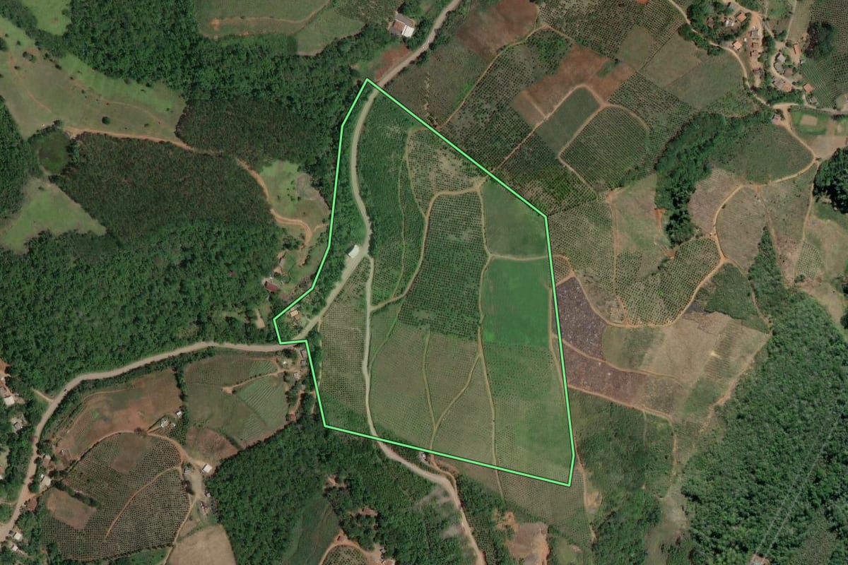 Imagem de satélite do imóvel rural em Cerro Azul (PR), com o contorno declarado no CAR desenhado por cima.