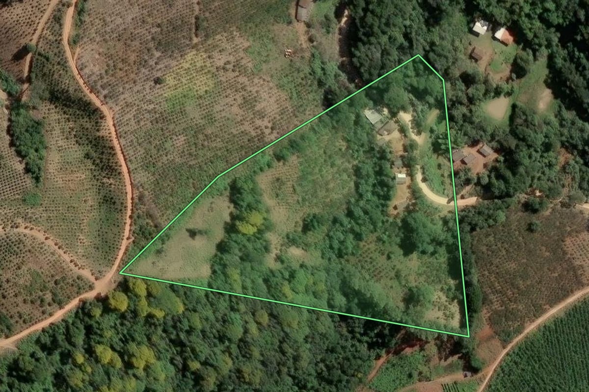 Imagem de satélite do imóvel rural em Cerro Azul (PR), com o contorno declarado no CAR desenhado por cima.