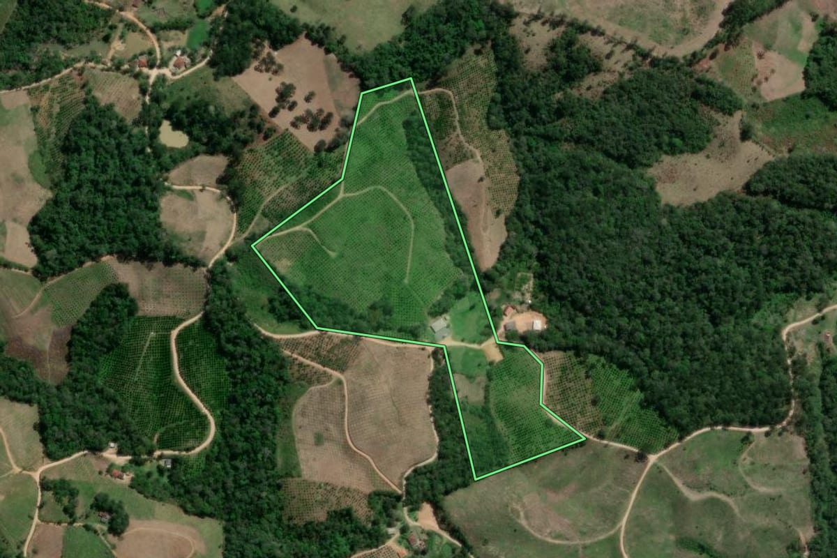 Imagem de satélite do imóvel rural em Cerro Azul (PR), com o contorno declarado no CAR desenhado por cima.