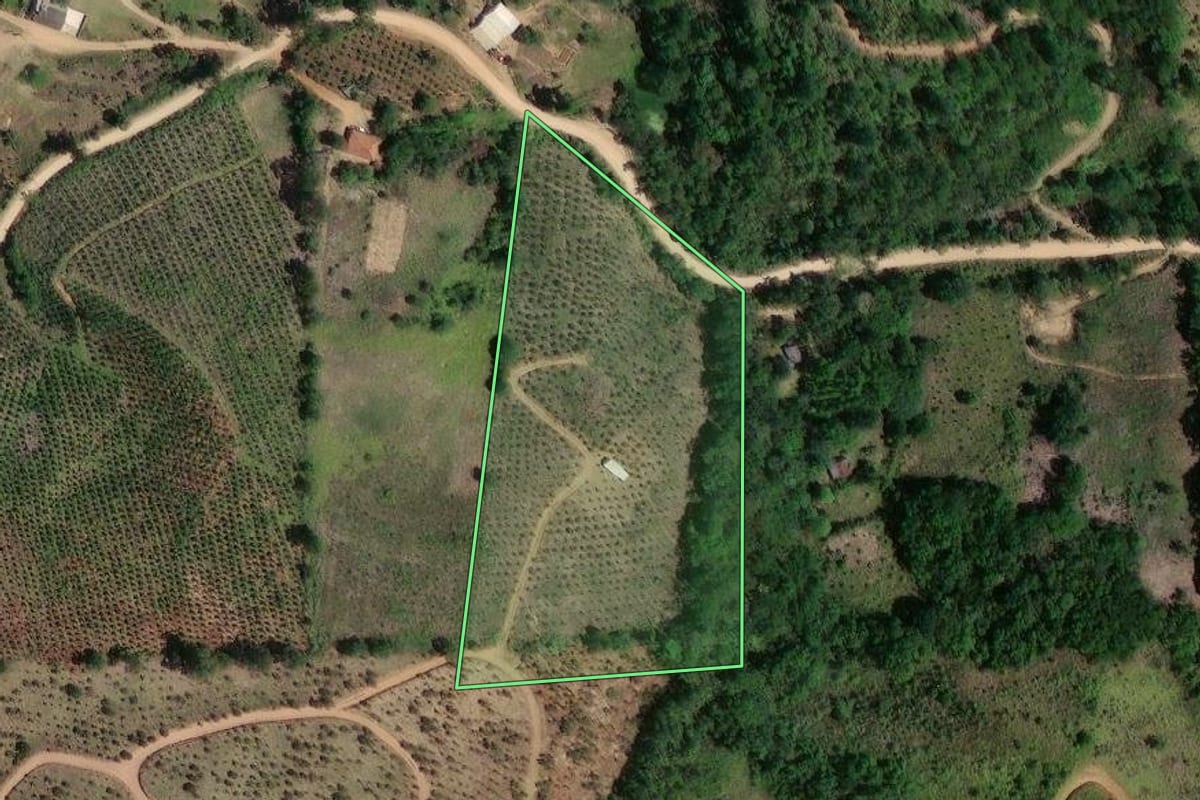 Imagem de satélite do imóvel rural em Cerro Azul (PR), com o contorno declarado no CAR desenhado por cima.