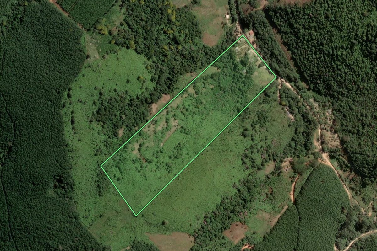 Imagem de satélite do imóvel rural em Cerro Azul (PR), com o contorno declarado no CAR desenhado por cima.