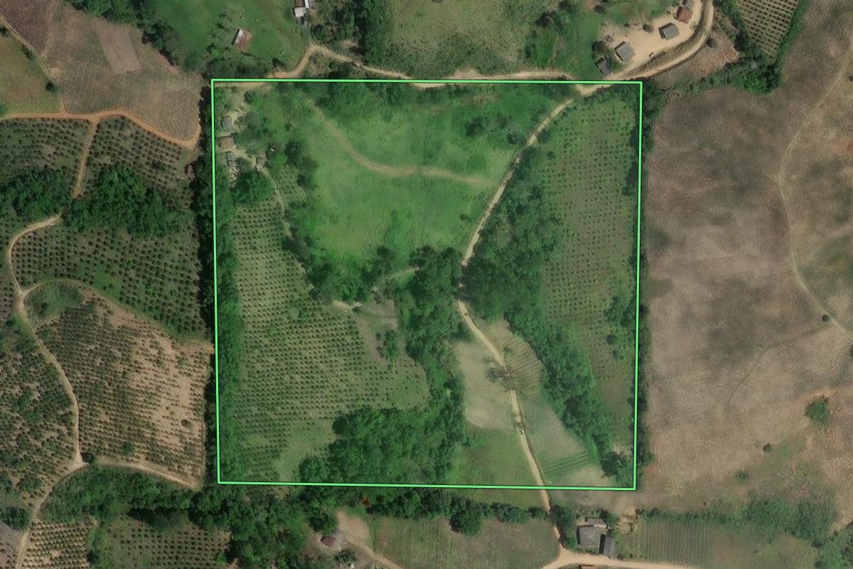 Imagem de satélite do imóvel rural em Cerro Azul (PR), com o contorno declarado no CAR desenhado por cima.