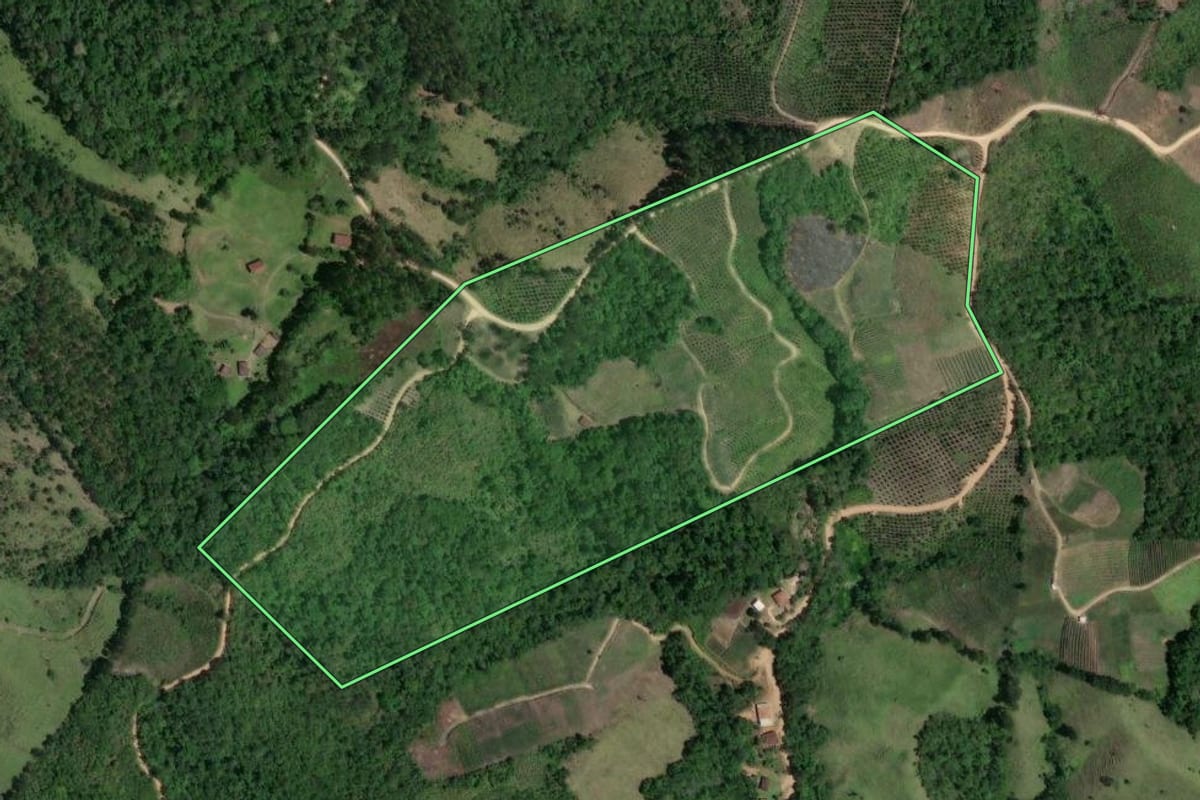 Imagem de satélite do imóvel rural em Cerro Azul (PR), com o contorno declarado no CAR desenhado por cima.