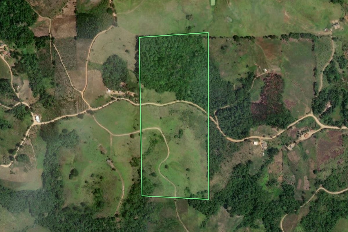 Imagem de satélite do imóvel rural em Cerro Azul (PR), com o contorno declarado no CAR desenhado por cima.