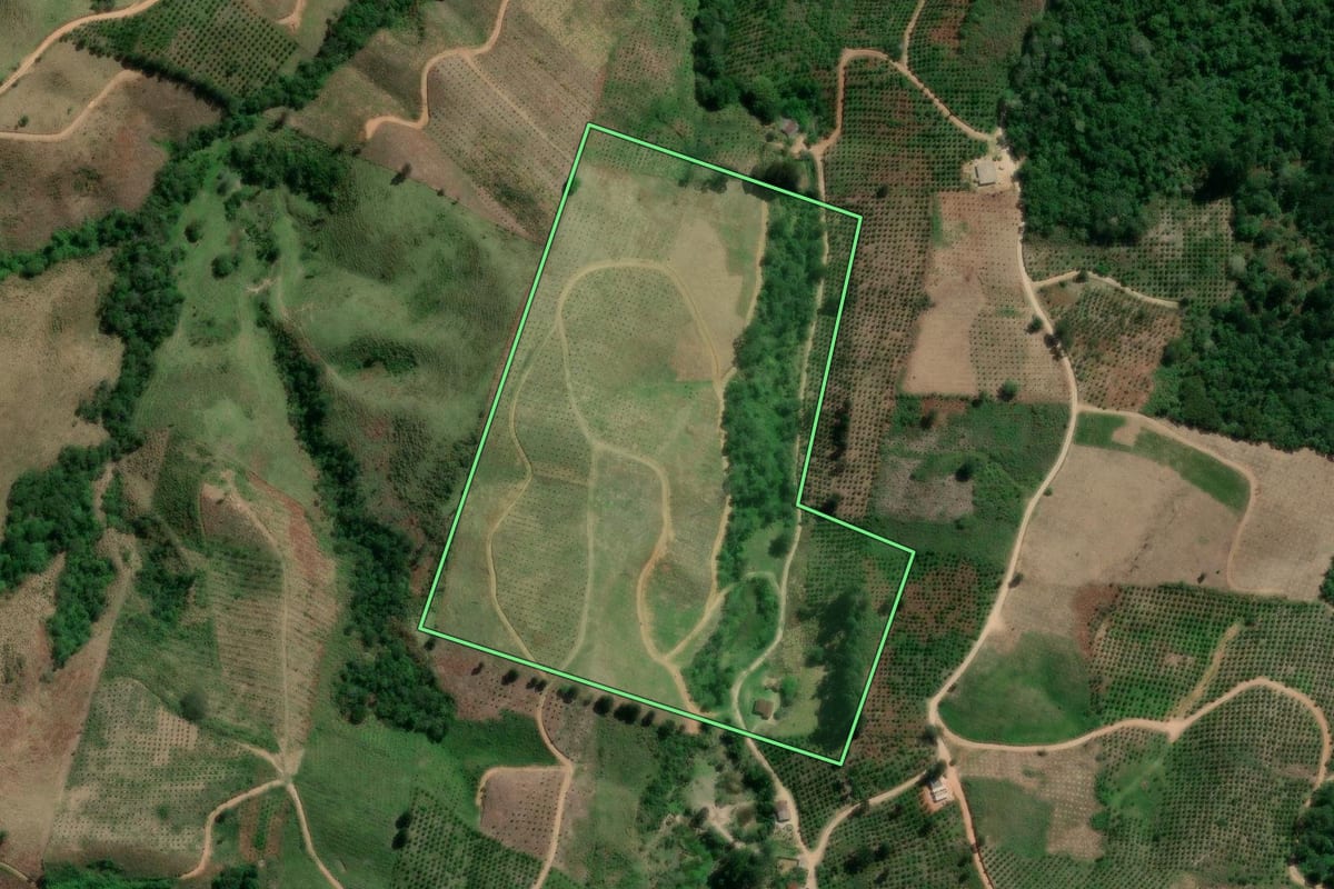 Imagem de satélite do imóvel rural em Cerro Azul (PR), com o contorno declarado no CAR desenhado por cima.
