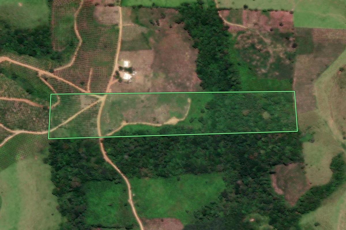 Imagem de satélite do imóvel rural em Cerro Azul (PR), com o contorno declarado no CAR desenhado por cima.