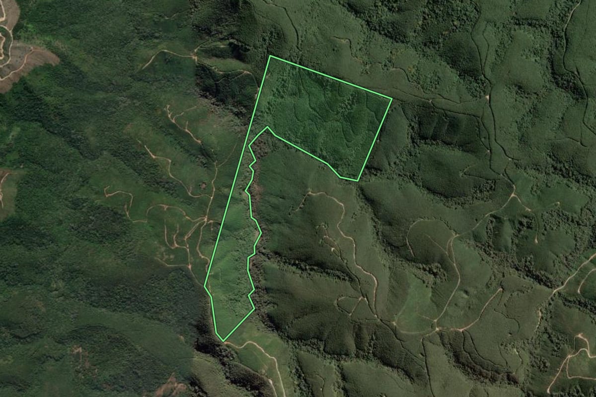 Imagem de satélite do imóvel rural em Cerro Azul (PR), com o contorno declarado no CAR desenhado por cima.