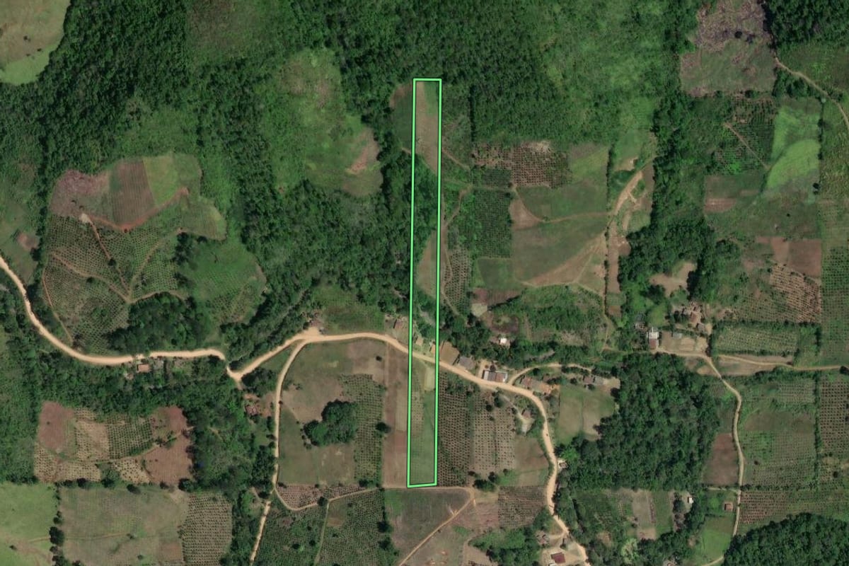 Imagem de satélite do imóvel rural em Cerro Azul (PR), com o contorno declarado no CAR desenhado por cima.