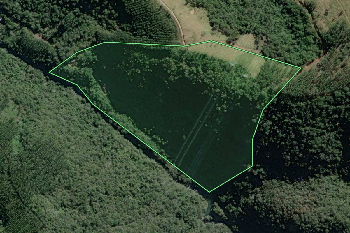 Imagem de satélite do imóvel rural em Cerro Azul (PR), com o contorno declarado no CAR desenhado por cima.