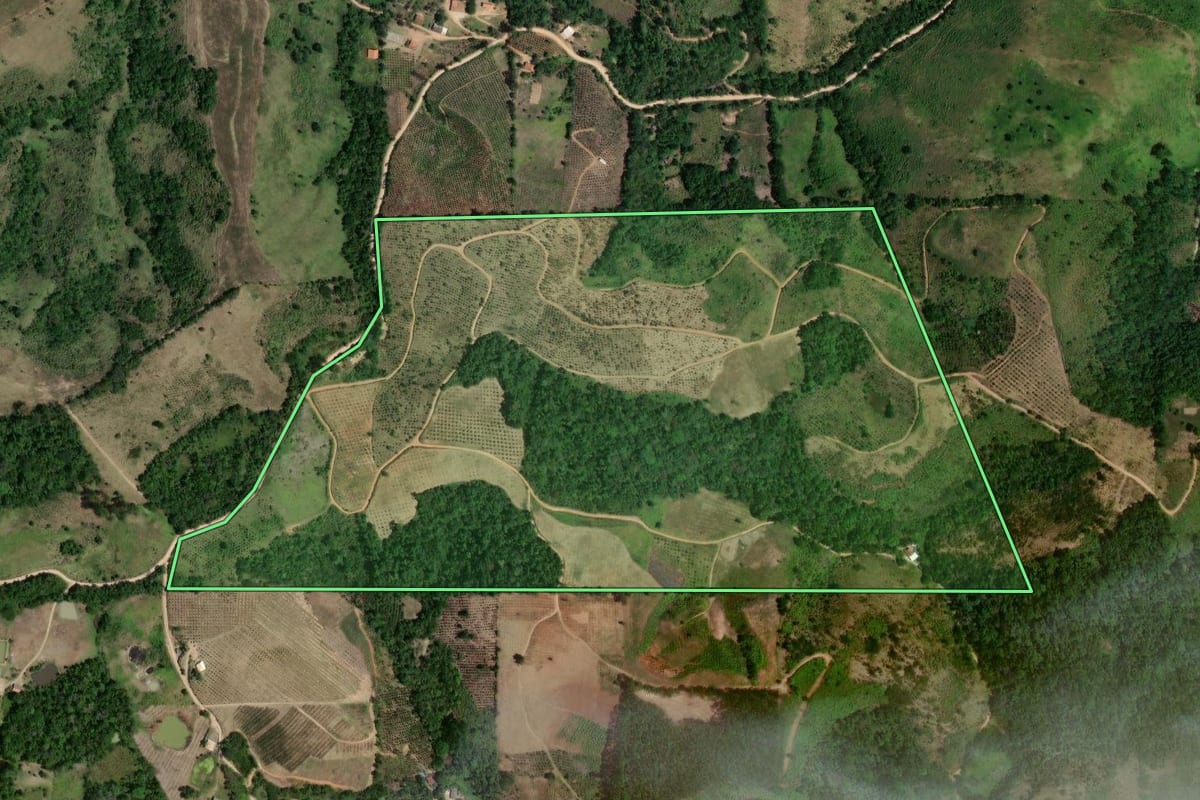 Imagem de satélite do imóvel rural em Cerro Azul (PR), com o contorno declarado no CAR desenhado por cima.