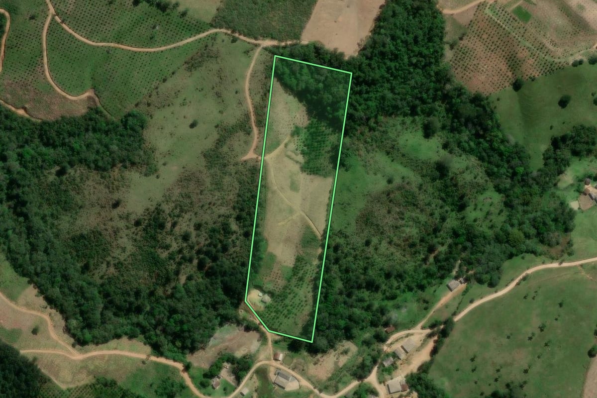 Imagem de satélite do imóvel rural em Cerro Azul (PR), com o contorno declarado no CAR desenhado por cima.