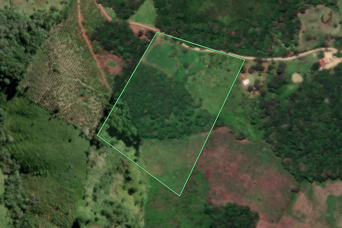 Imagem de satélite do imóvel rural em Cerro Azul (PR), com o contorno declarado no CAR desenhado por cima.