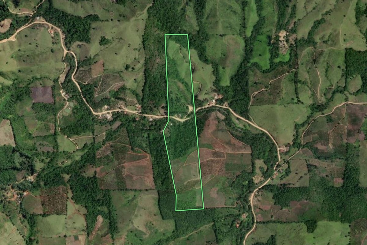 Imagem de satélite do imóvel rural em Cerro Azul (PR), com o contorno declarado no CAR desenhado por cima.