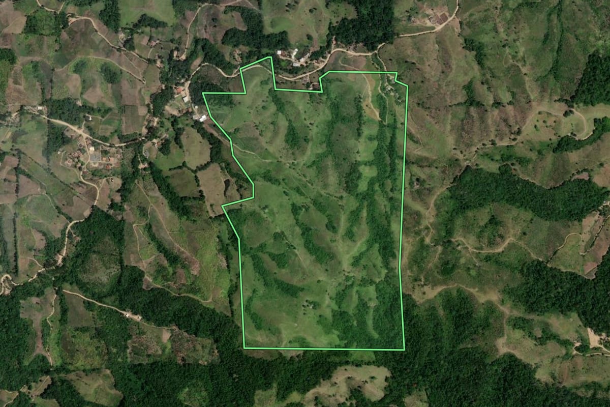 Imagem de satélite do imóvel rural em Cerro Azul (PR), com o contorno declarado no CAR desenhado por cima.