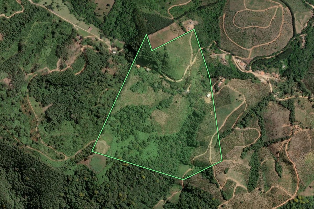 Imagem de satélite do imóvel rural em Cerro Azul (PR), com o contorno declarado no CAR desenhado por cima.