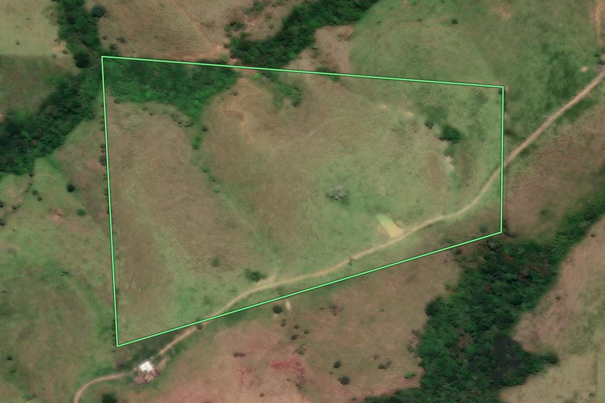 Imagem de satélite do imóvel rural em Cerro Azul (PR), com o contorno declarado no CAR desenhado por cima.