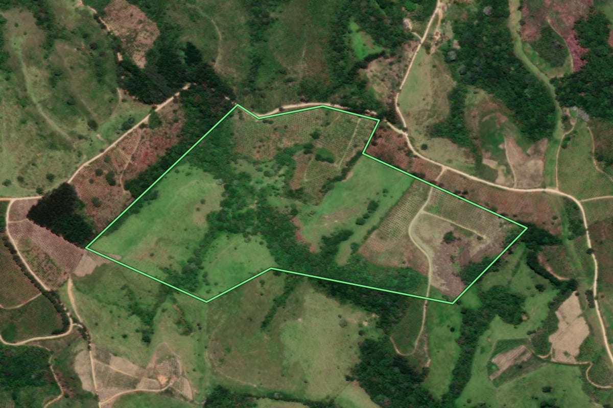 Imagem de satélite do imóvel rural em Cerro Azul (PR), com o contorno declarado no CAR desenhado por cima.