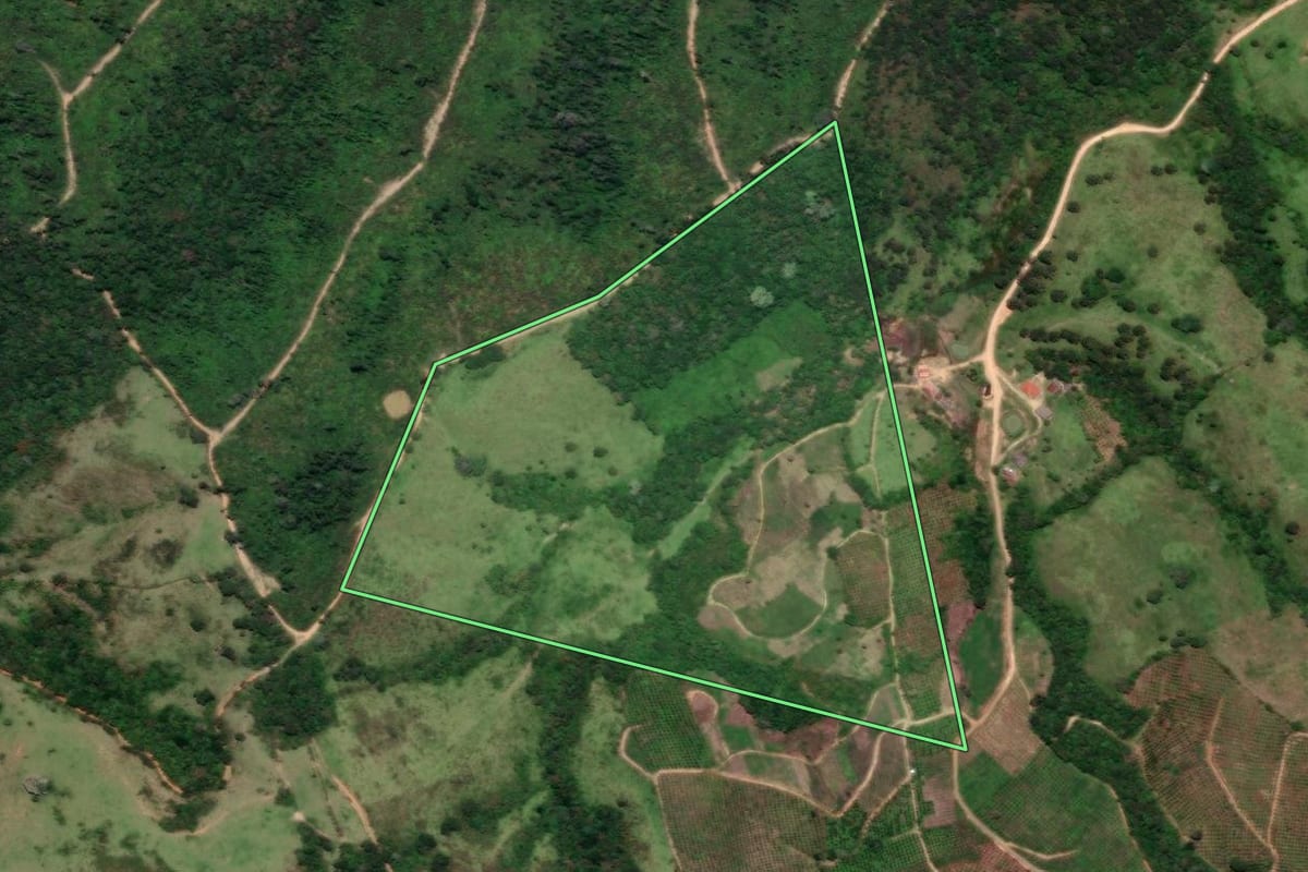 Imagem de satélite do imóvel rural em Cerro Azul (PR), com o contorno declarado no CAR desenhado por cima.