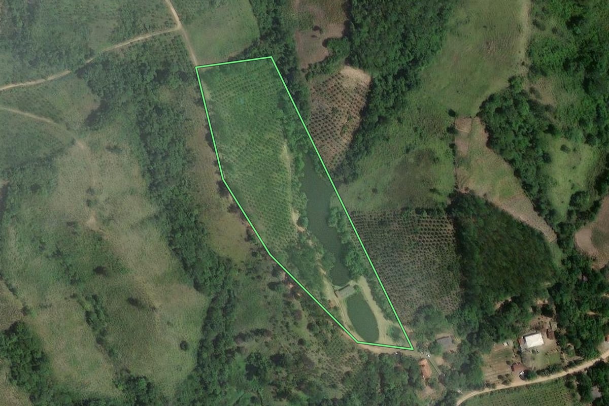 Imagem de satélite do imóvel rural em Cerro Azul (PR), com o contorno declarado no CAR desenhado por cima.