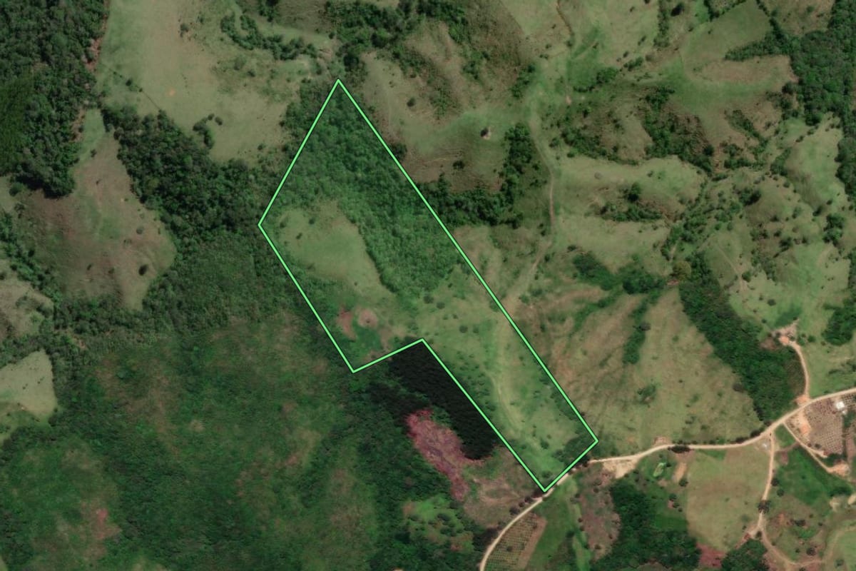 Imagem de satélite do imóvel rural em Cerro Azul (PR), com o contorno declarado no CAR desenhado por cima.