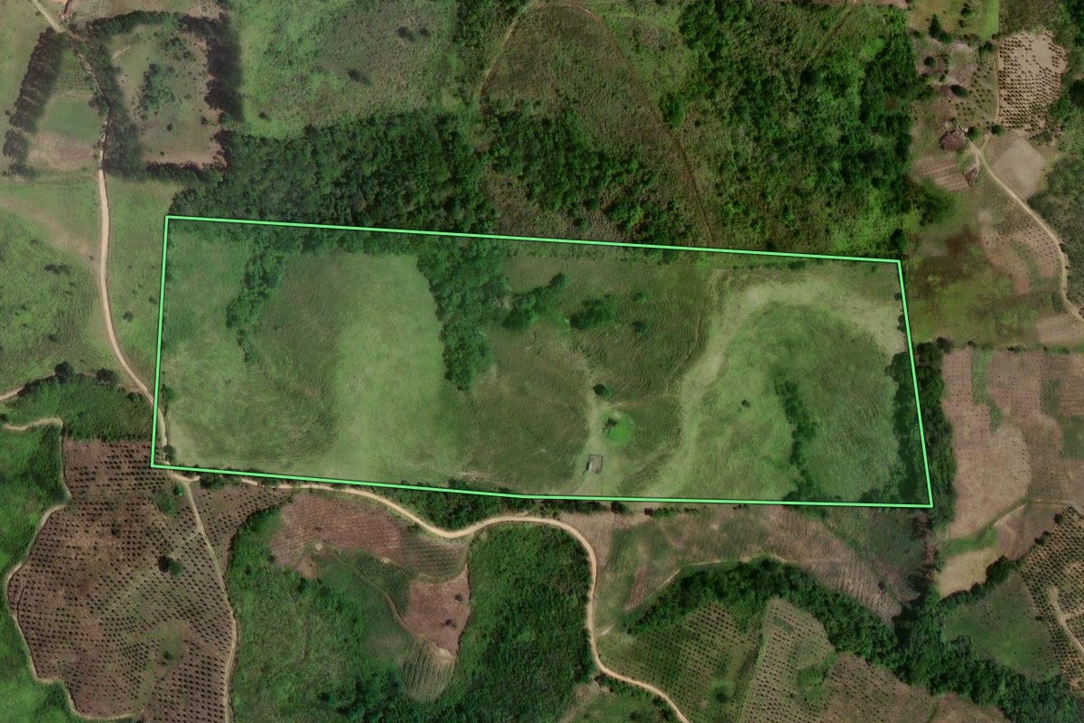 Imagem de satélite do imóvel rural em Cerro Azul (PR), com o contorno declarado no CAR desenhado por cima.