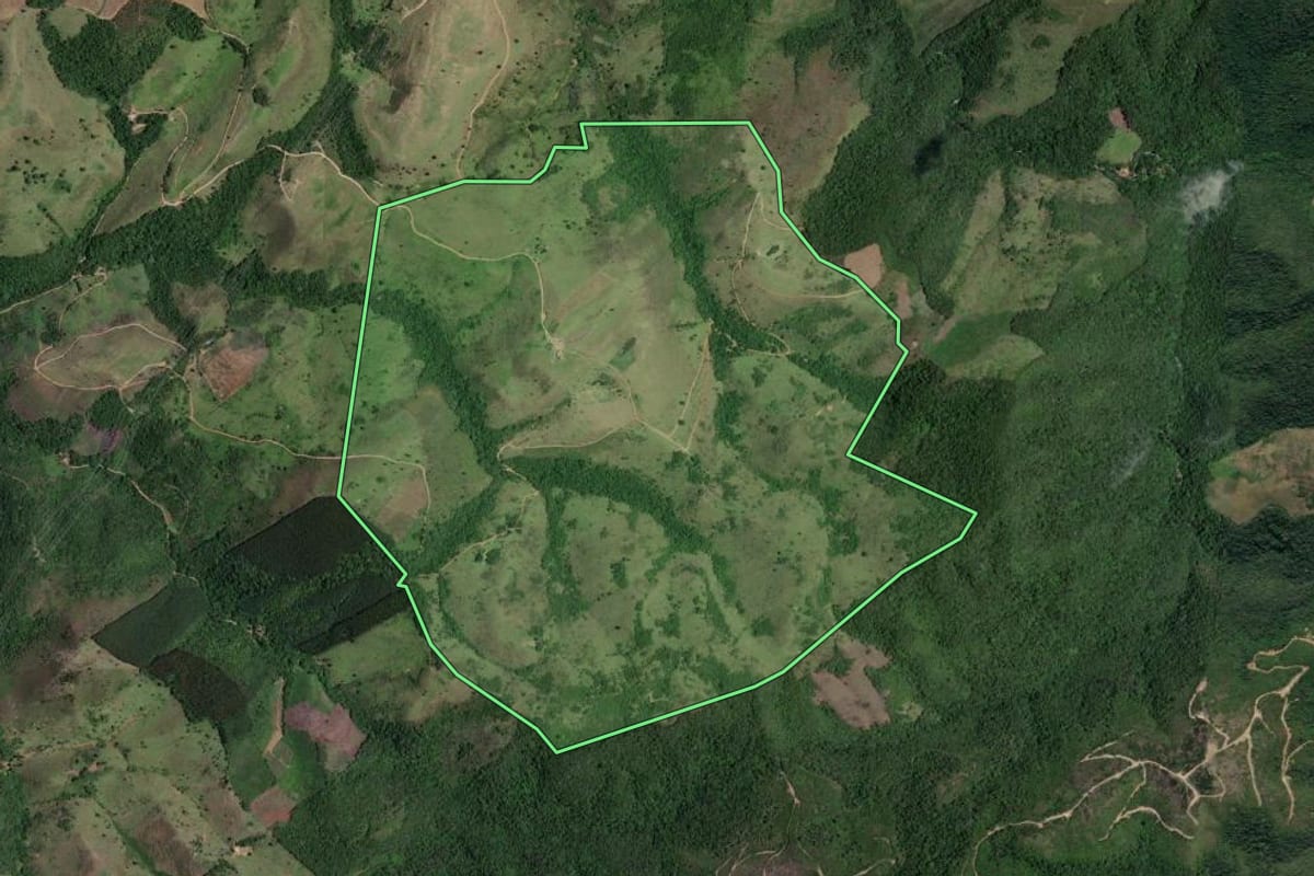 Imagem de satélite do imóvel rural em Cerro Azul (PR), com o contorno declarado no CAR desenhado por cima.