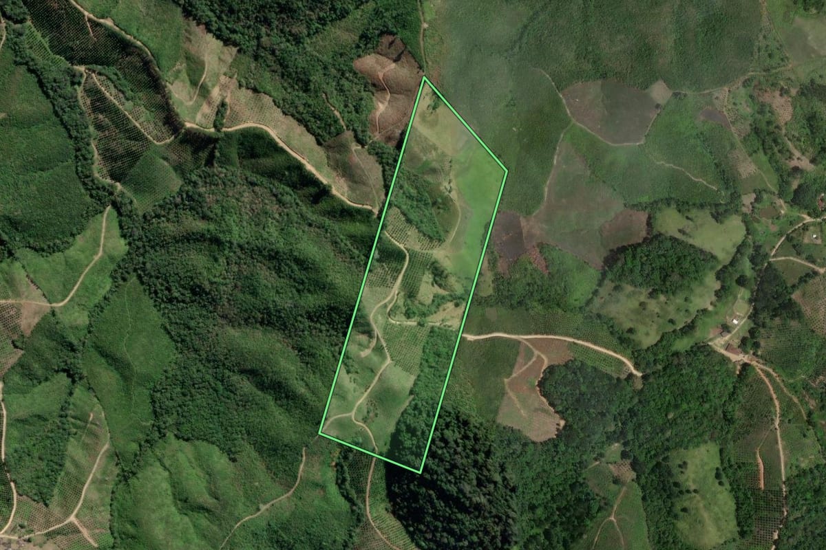 Imagem de satélite do imóvel rural em Cerro Azul (PR), com o contorno declarado no CAR desenhado por cima.