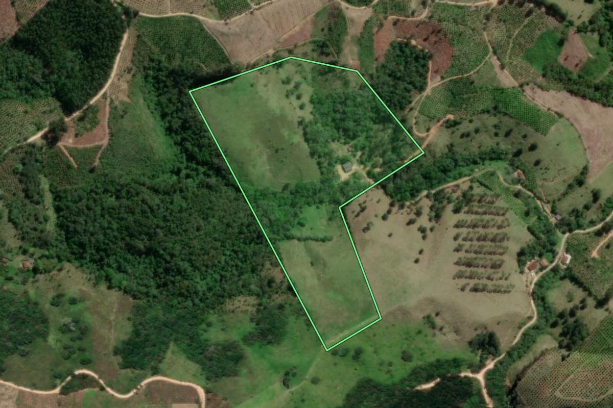Imagem de satélite do imóvel rural em Cerro Azul (PR), com o contorno declarado no CAR desenhado por cima.