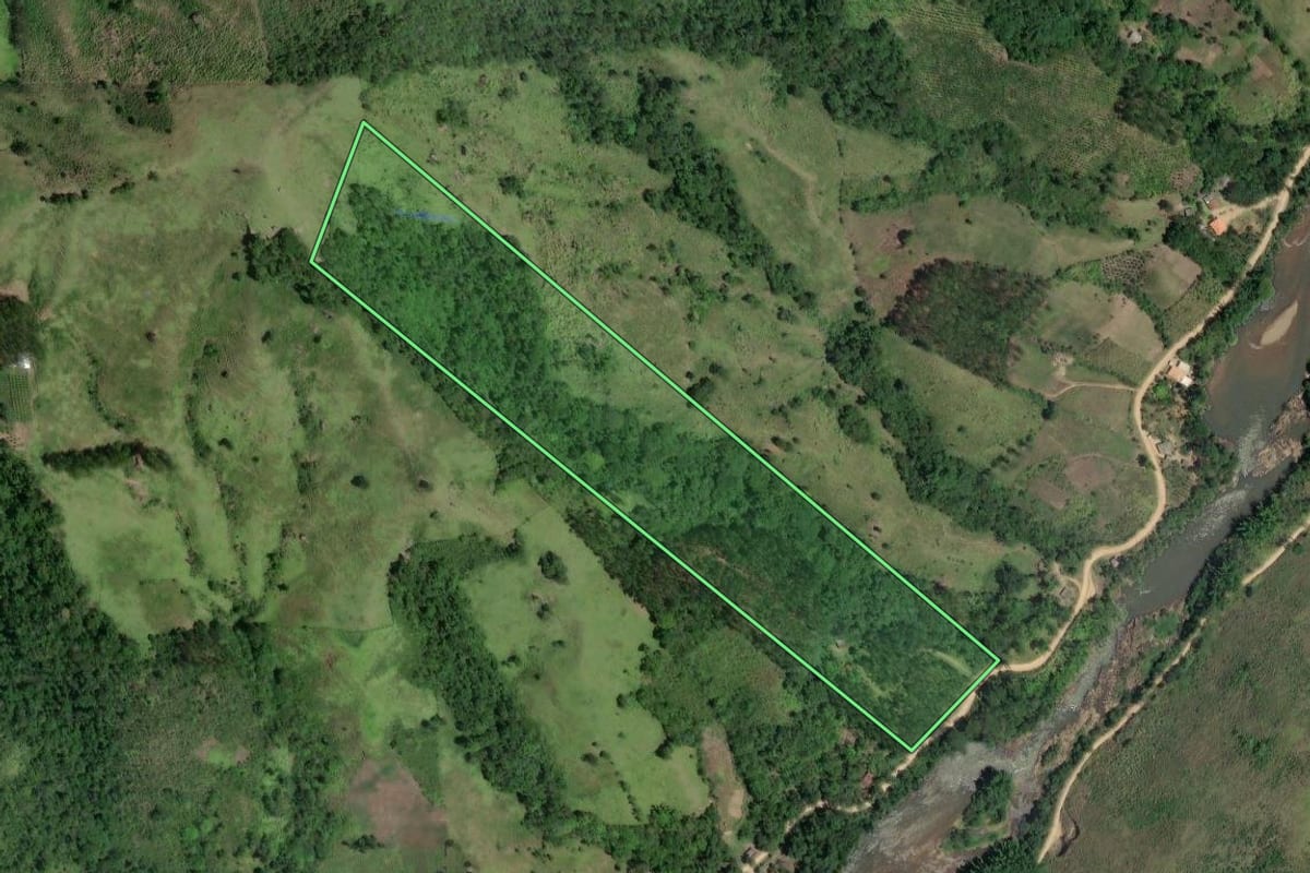 Imagem de satélite do imóvel rural em Cerro Azul (PR), com o contorno declarado no CAR desenhado por cima.