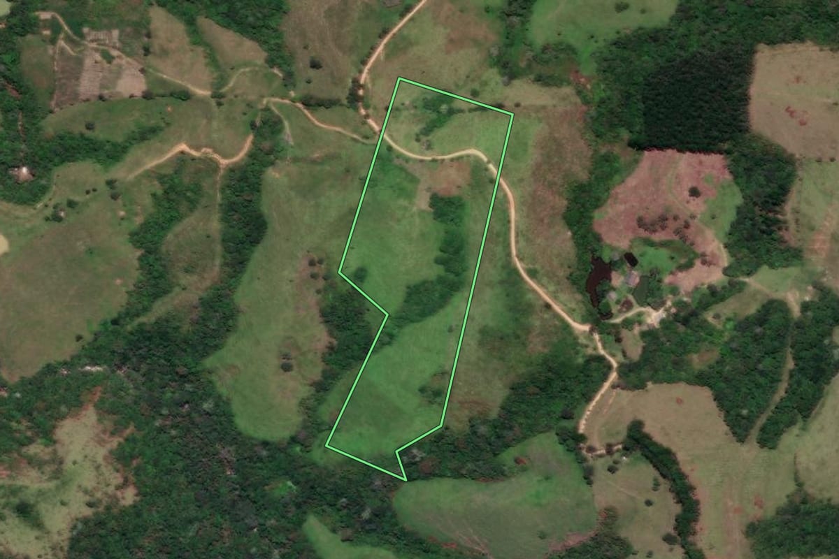 Imagem de satélite do imóvel rural em Cerro Azul (PR), com o contorno declarado no CAR desenhado por cima.