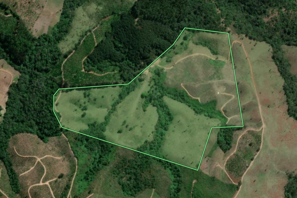 Imagem de satélite do imóvel rural em Cerro Azul (PR), com o contorno declarado no CAR desenhado por cima.