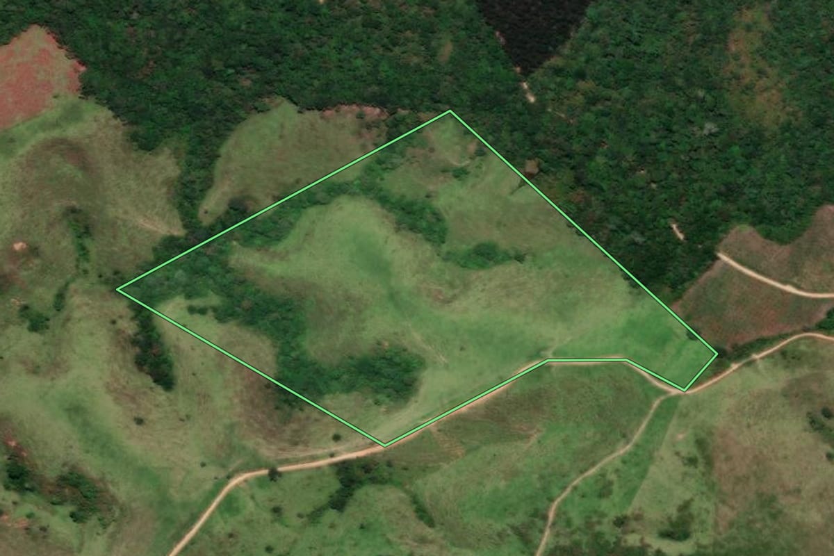 Imagem de satélite do imóvel rural em Cerro Azul (PR), com o contorno declarado no CAR desenhado por cima.