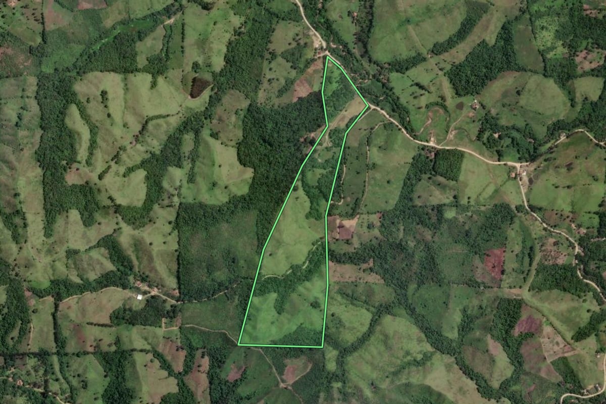 Imagem de satélite do imóvel rural em Cerro Azul (PR), com o contorno declarado no CAR desenhado por cima.