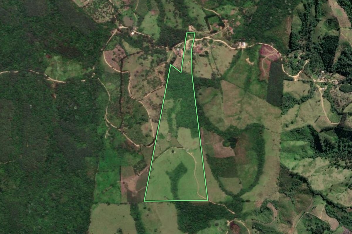 Imagem de satélite do imóvel rural em Cerro Azul (PR), com o contorno declarado no CAR desenhado por cima.