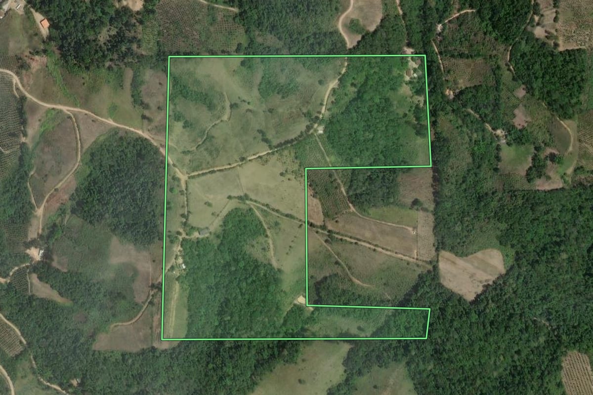 Imagem de satélite do imóvel rural em Cerro Azul (PR), com o contorno declarado no CAR desenhado por cima.