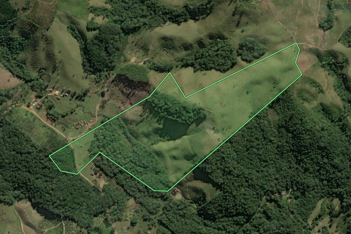 Imagem de satélite do imóvel rural em Cerro Azul (PR), com o contorno declarado no CAR desenhado por cima.