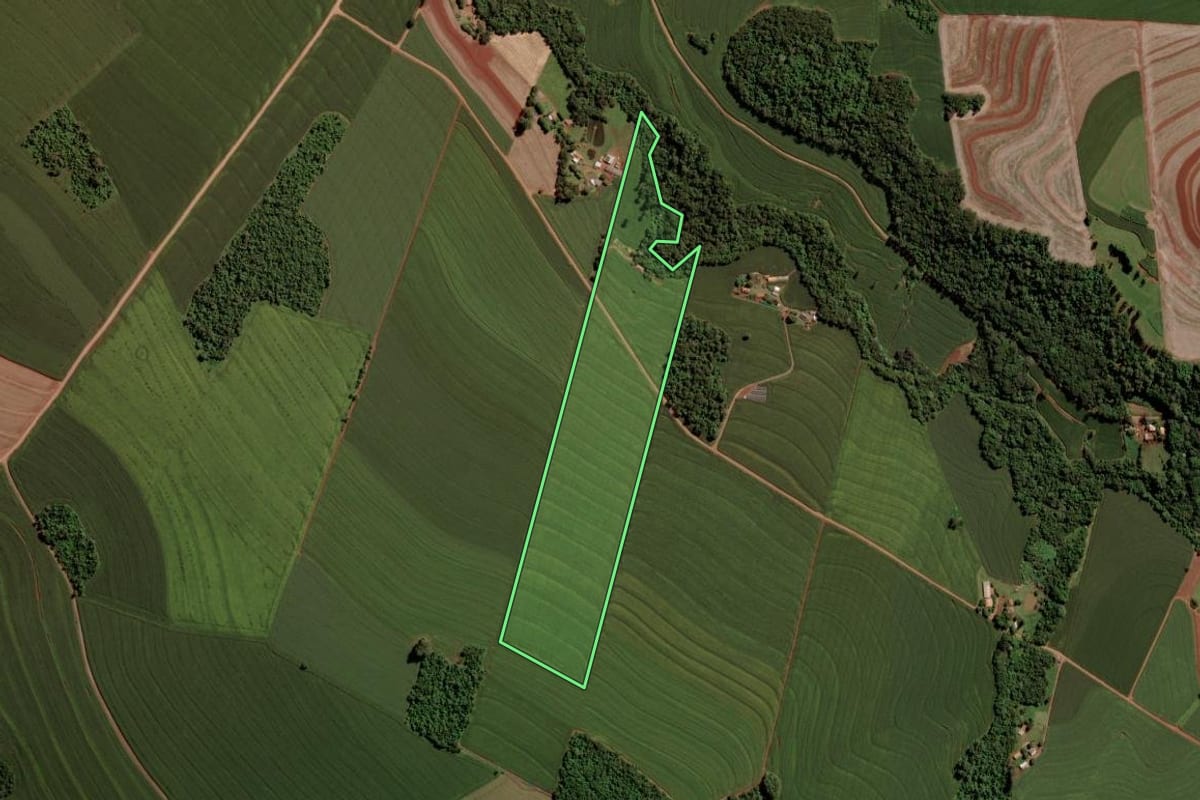 Imagem de satélite do imóvel rural em Céu Azul (PR), com o contorno declarado no CAR desenhado por cima.