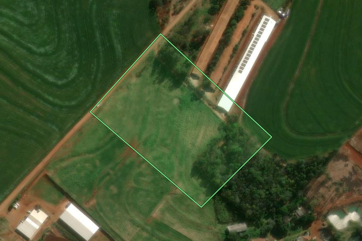Imagem de satélite do imóvel rural em Céu Azul (PR), com o contorno declarado no CAR desenhado por cima.