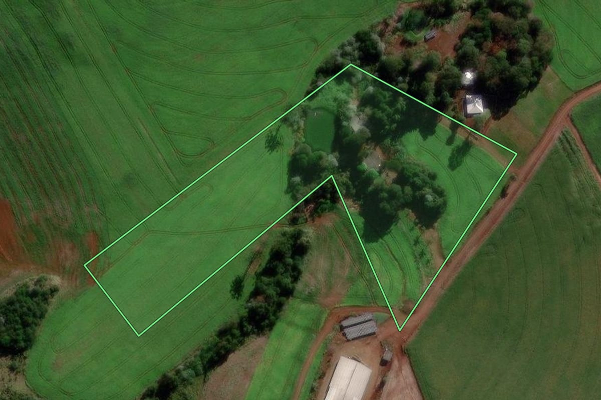 Imagem de satélite do imóvel rural em Chopinzinho (PR), com o contorno declarado no CAR desenhado por cima.